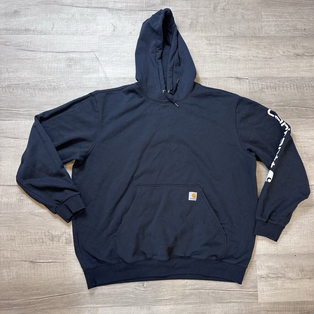 Carhartt Hoodie Men's 2XL Loose Fit K288 472 Navy Blue Pullover Pocket Workwear